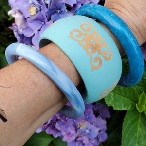Vintage  Blues Mixed Materials Bangle‎ trio